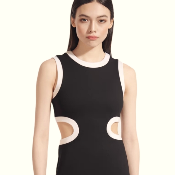 STAUD Dolce Contrast cut-out ponte Maxi dress black & white NWT - Picture 4 of 12